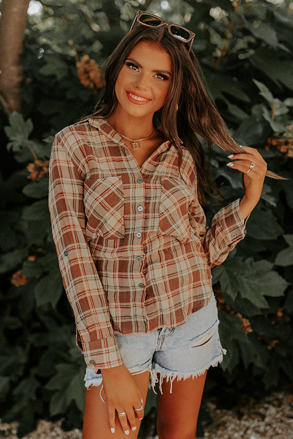 Stay A Little While Plaid Button Up In Sage