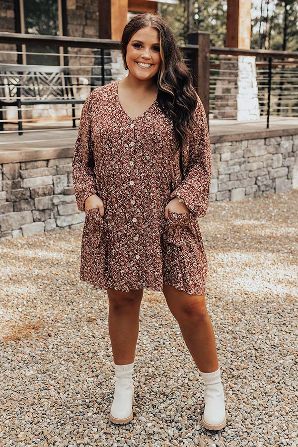 The Montana Floral Shift Dress in Rust Curves