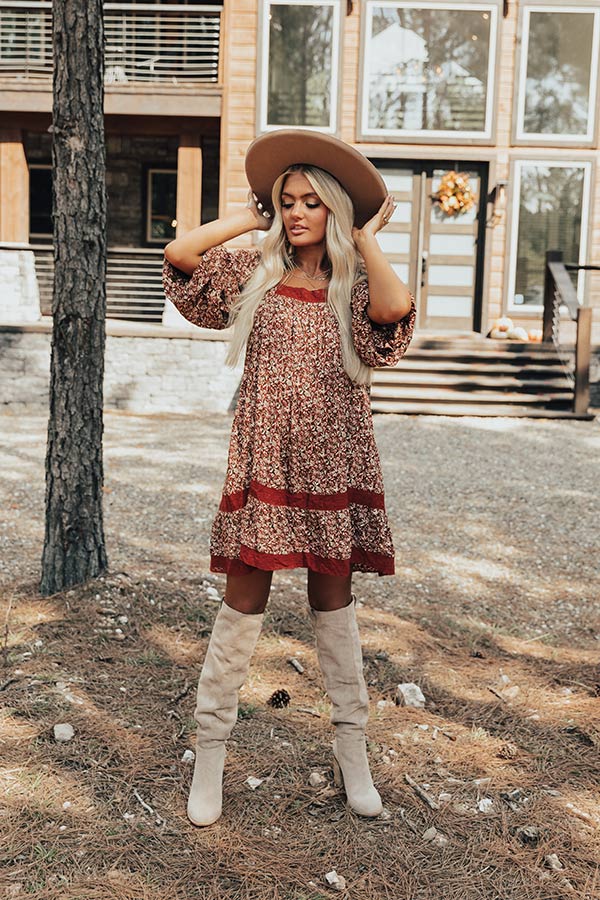 The Amie Floral Shift Dress in Rust Image - 5