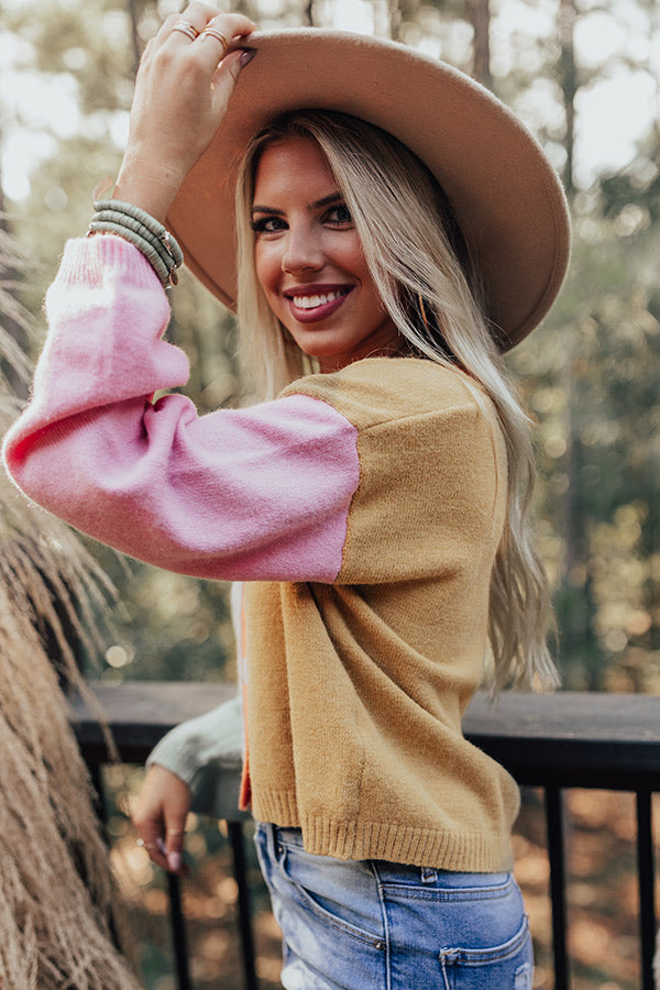 Cozy Code Color Block Cardigan in Mustard Image - 4