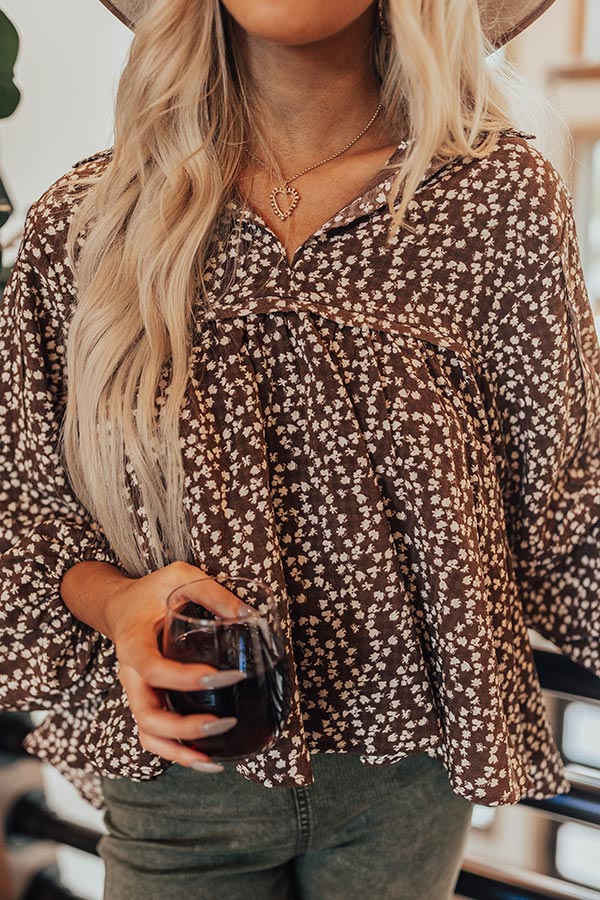 The Ivee Floral Babydoll Top in Chocolate Image - 3