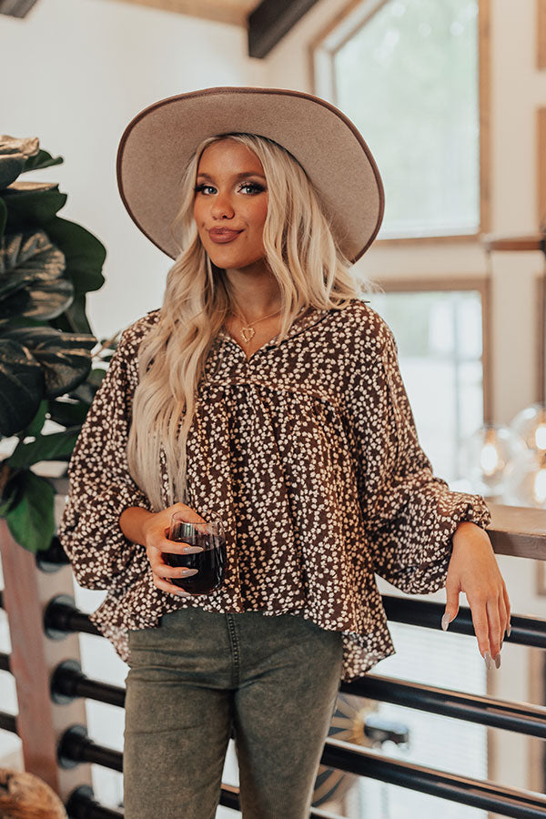 The Ivee Floral Babydoll Top in Chocolate Image - 1