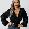 Beverly Drive Satin Tie Top In Black Image - 1