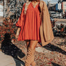 Style Code Babydoll Dress in Rust Image - 1