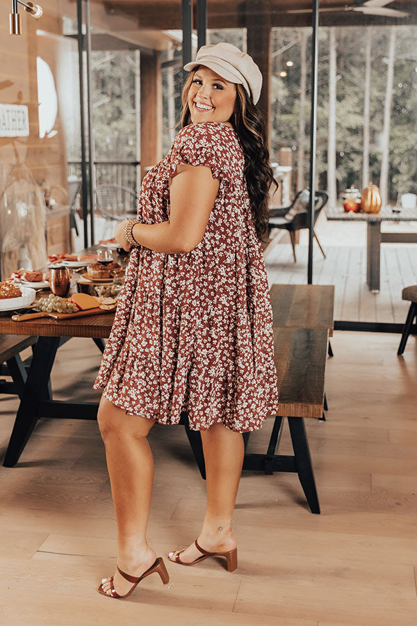 Thankful Babe Floral Shift Dress In Rust Curves Image - 4