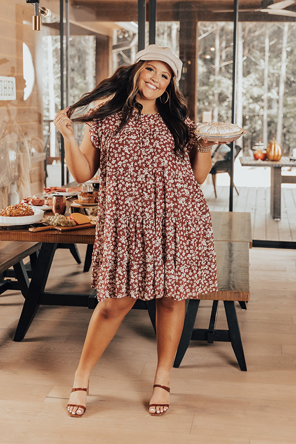Thankful Babe Floral Shift Dress In Rust Curves Image - 1