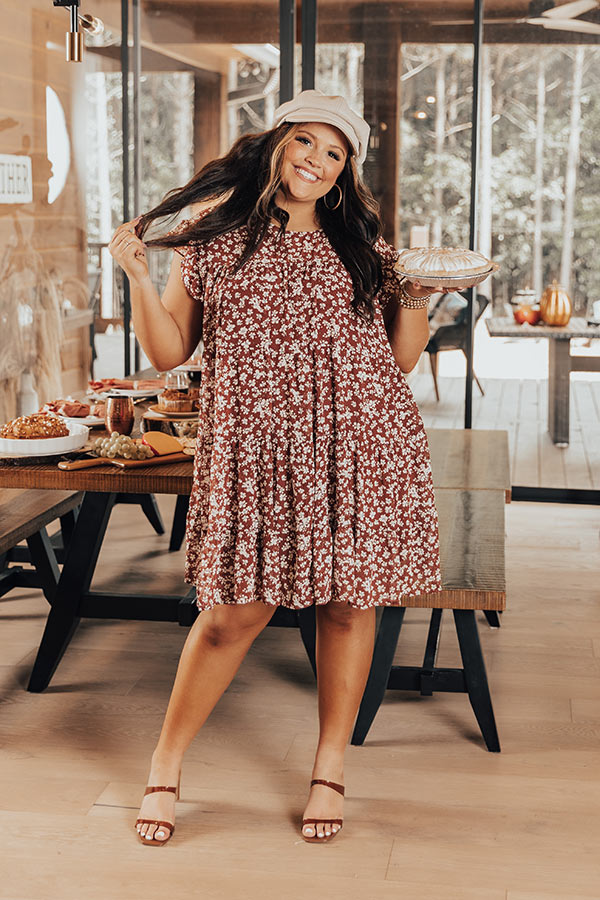 Thankful Babe Floral Shift Dress In Rust Curves