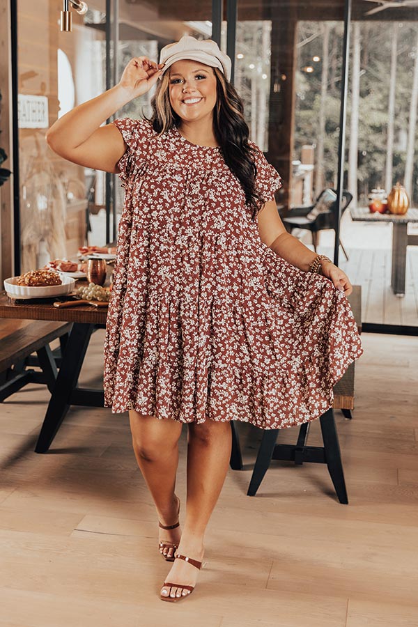 Thankful Babe Floral Shift Dress In Rust Curves Image - 3