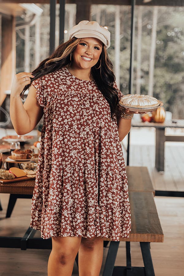Thankful Babe Floral Shift Dress In Rust Curves Image - 2