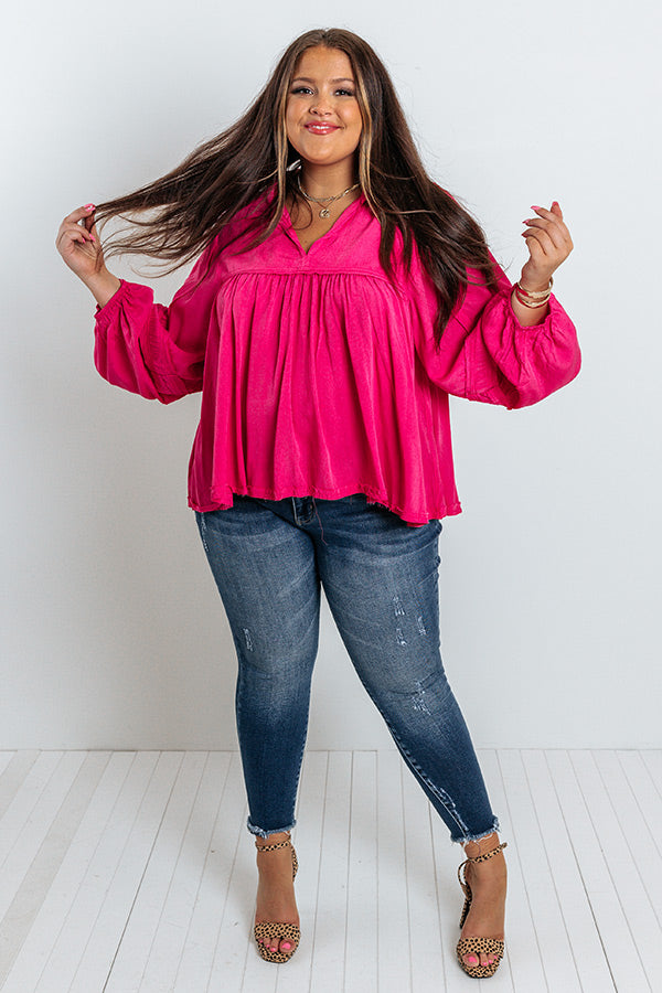 The Bayle Babydoll Shift Top in Hot Pink Curves