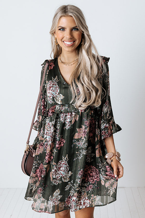 Downtown Dallas Floral Dress in Olive