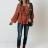 Western Skies Ruffle Top In Rust Image - 1