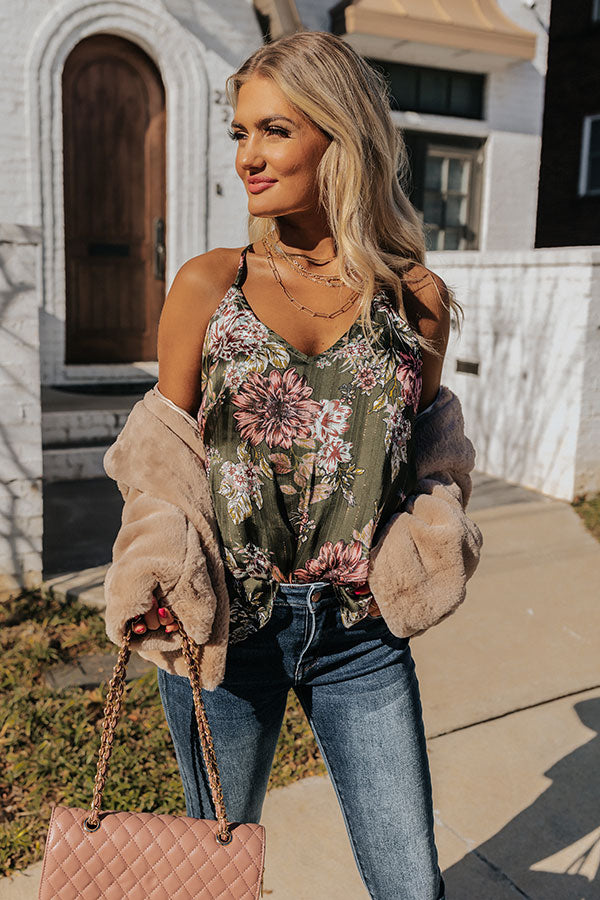 On The Blog Floral Tank in Olive