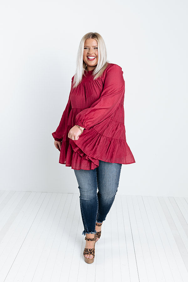 Lovely Rose Shift Top In Wine Curves Image - 4