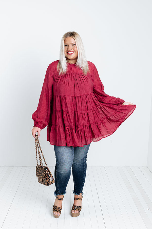 Lovely Rose Shift Top In Wine Curves