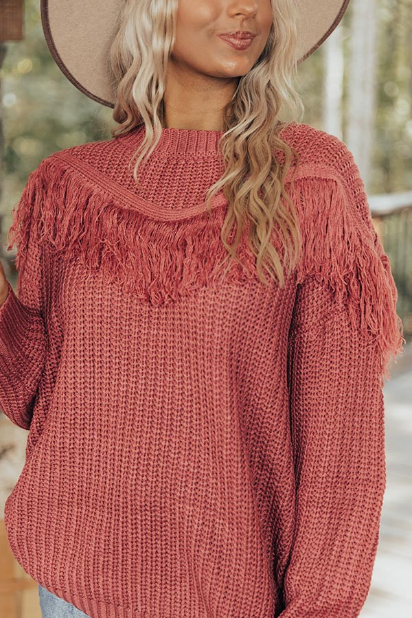 Idlewild Fringe Sweater In Rustic Rose Image - 5