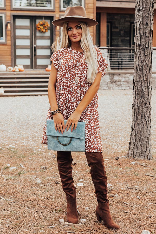 Thankful Babe Floral Shift Dress In Rust Image - 1