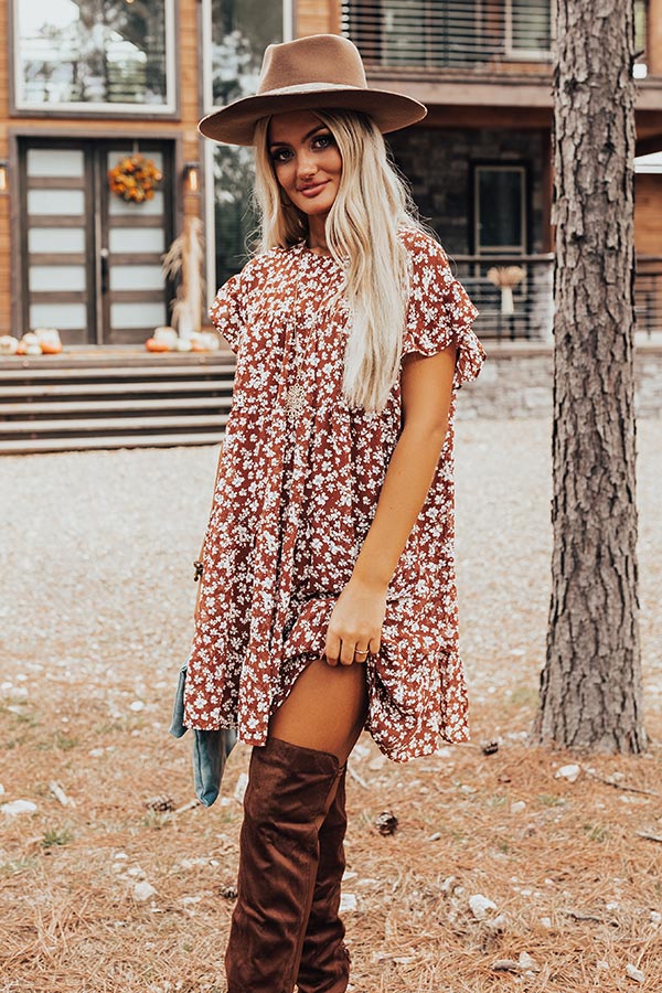 Thankful Babe Floral Shift Dress In Rust Image - 2