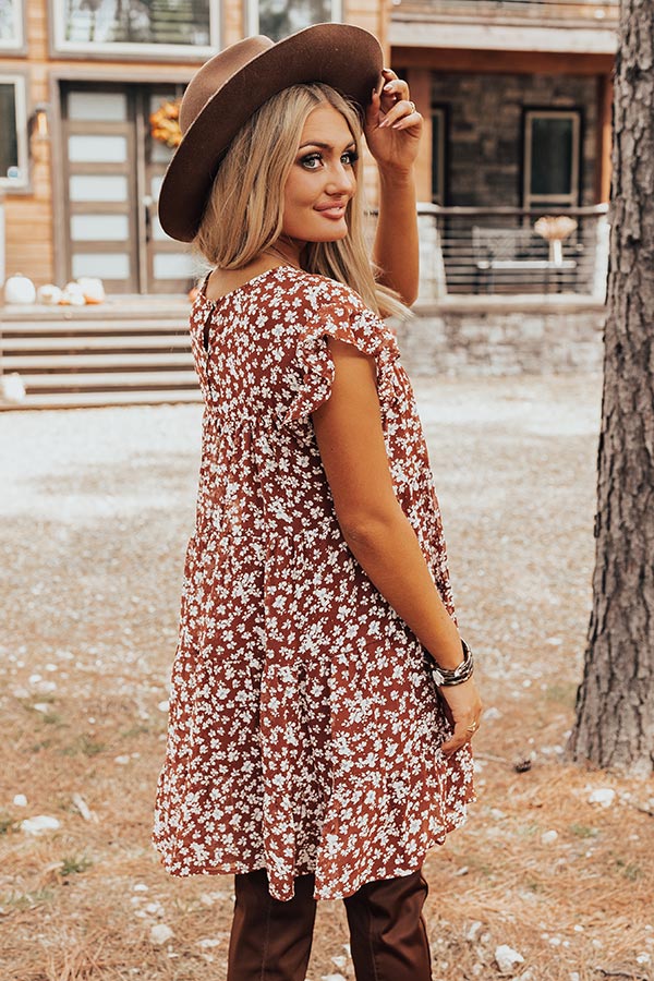 Thankful Babe Floral Shift Dress In Rust Image - 5