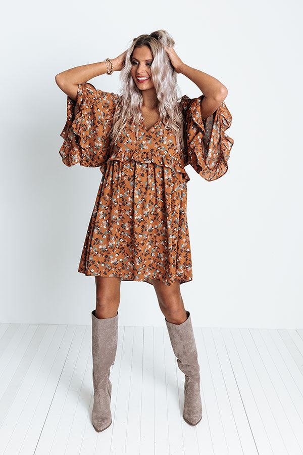 Downtown Dallas Floral Dress in Dark Camel Image - 1