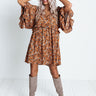 Downtown Dallas Floral Dress in Dark Camel Image - 1