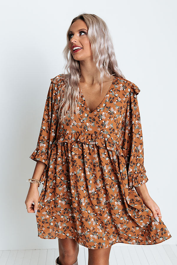 Downtown Dallas Floral Dress in Dark Camel Image - 4