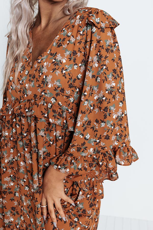 Downtown Dallas Floral Dress in Dark Camel Image - 2