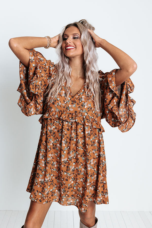 Downtown Dallas Floral Dress in Dark Camel Image - 3