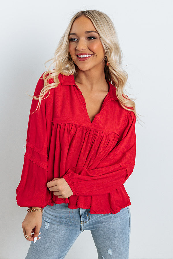 The Bayle Babydoll Shift Top in Red