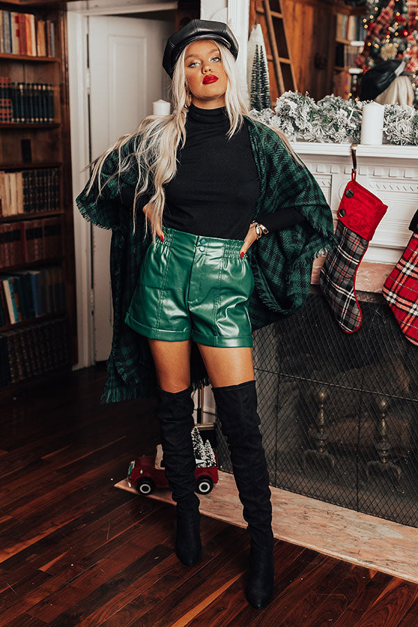 Called To Be Cute Faux Leather Shorts In Hunter Green