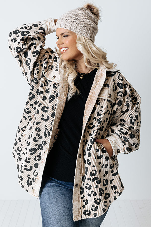 Good Outfit Day Corduroy Leopard Jacket In Beige Curves 