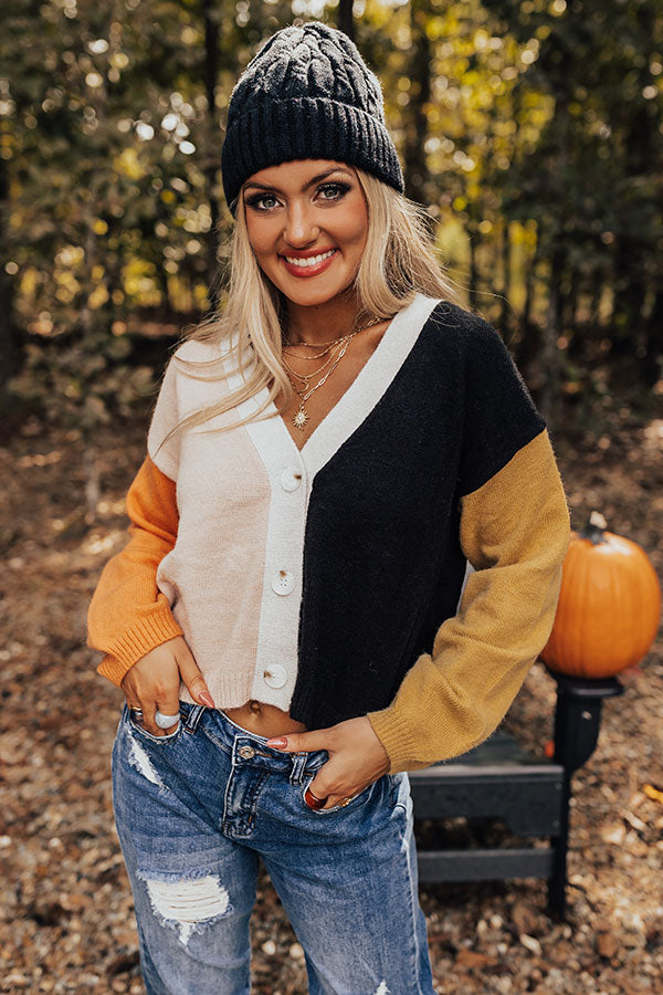 Cozy Code Color block Cardigan In Black Image - 1