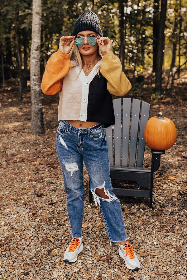 Cozy Code Color block Cardigan In Black Image - 1