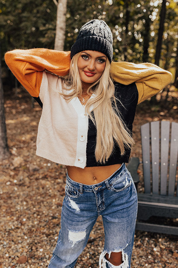 Cozy Code Color block Cardigan In Black Image - 1