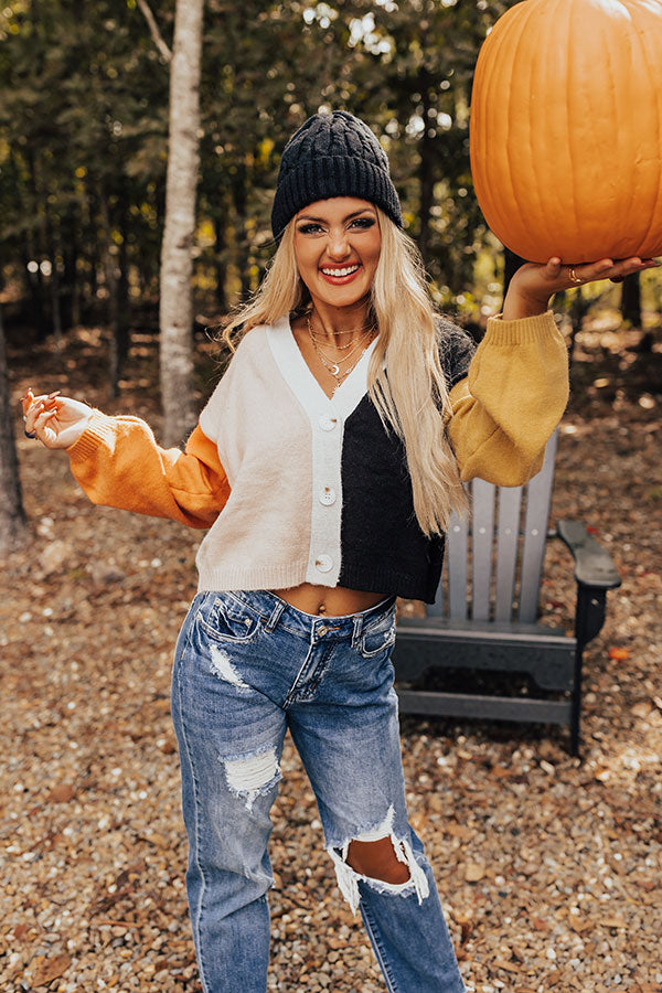 Cozy Code Color block Cardigan In Black Image - 1