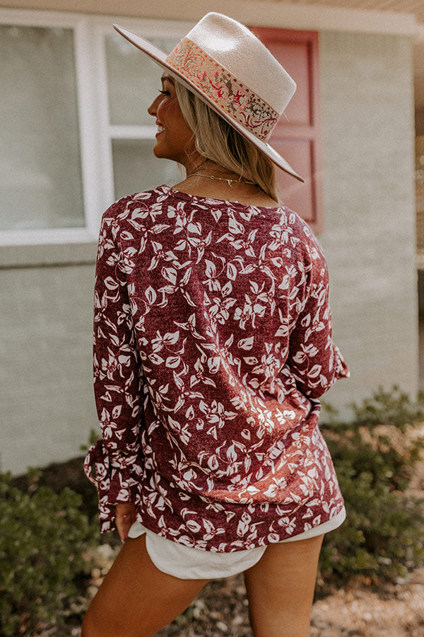 Pumpkin Patch Please Floral Shift Top In Merlot Image - 3
