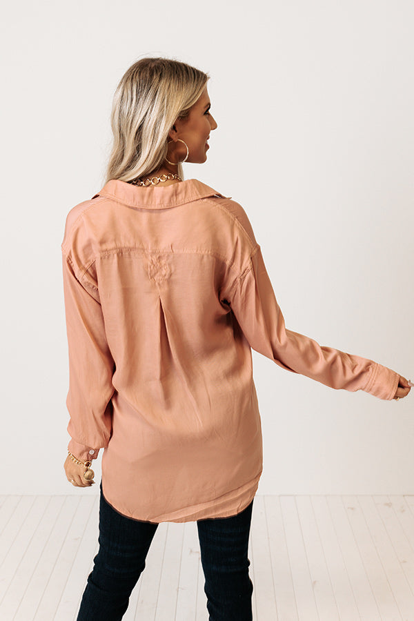 Mindfulness Button Up Top in Peach Image - 5