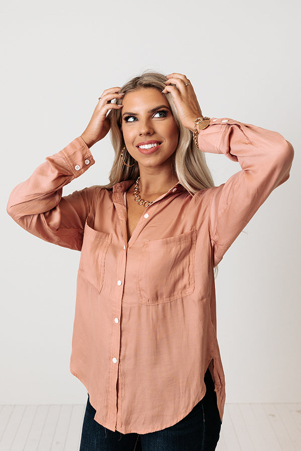 Mindfulness Button Up Top in Peach Image - 3