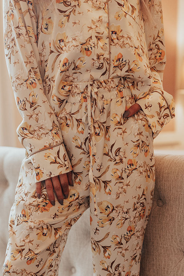 Ready To Wind Down Floral Pants In Light Stone Image - 5