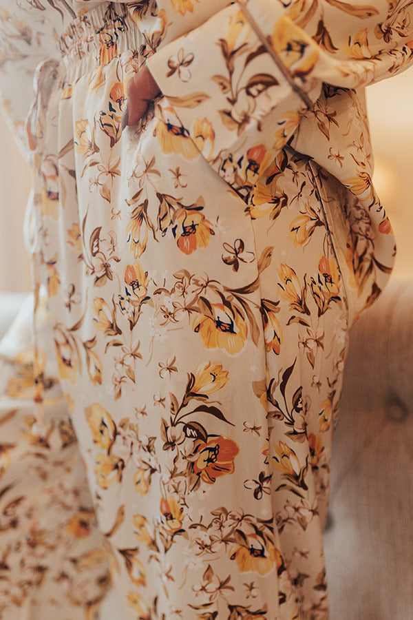 Ready To Wind Down Floral Pants In Light Stone Image - 4