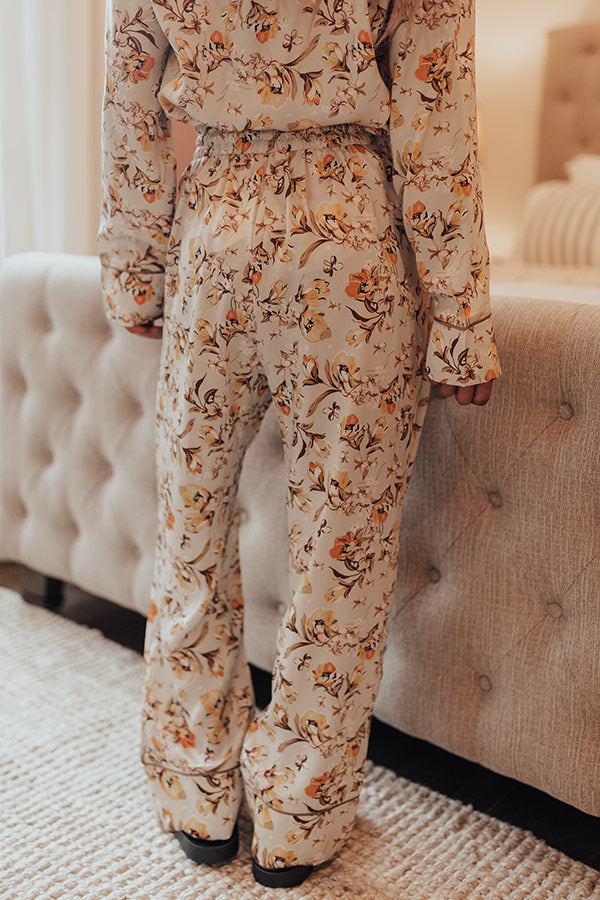 Ready To Wind Down Floral Pants In Light Stone Image - 2