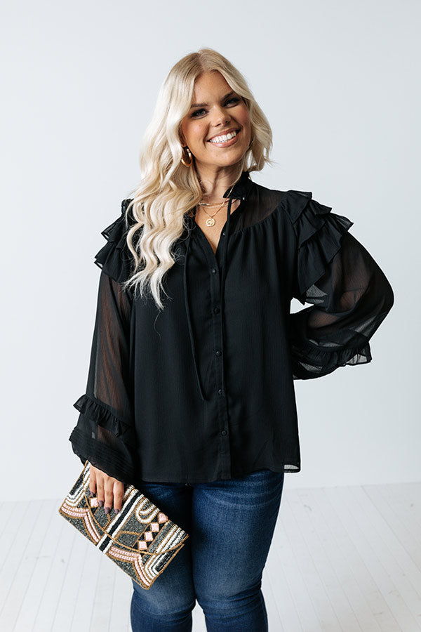 Flowing Champagne Chiffon Shift Top in Black Curves