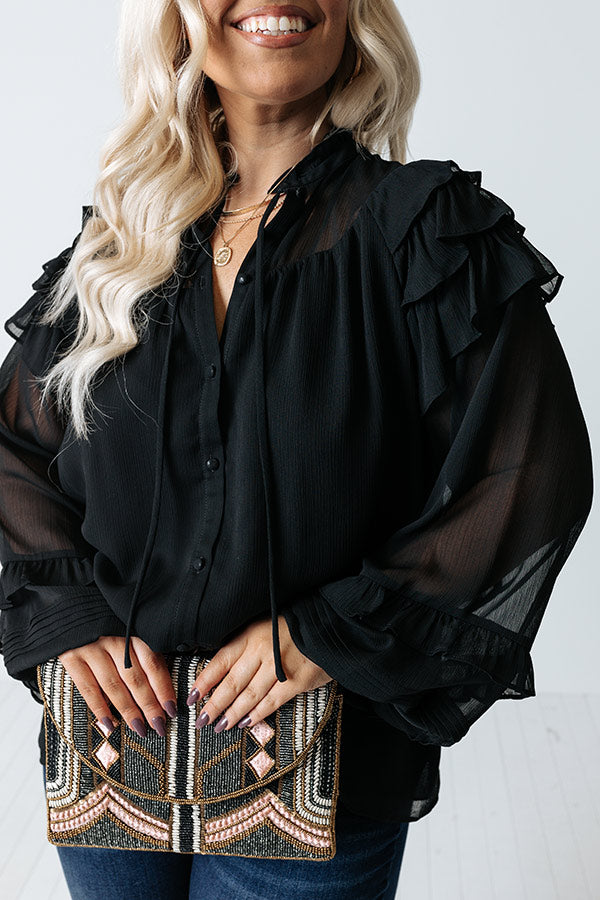 Flowing Champagne Chiffon Shift Top in Black Curves Image - 4