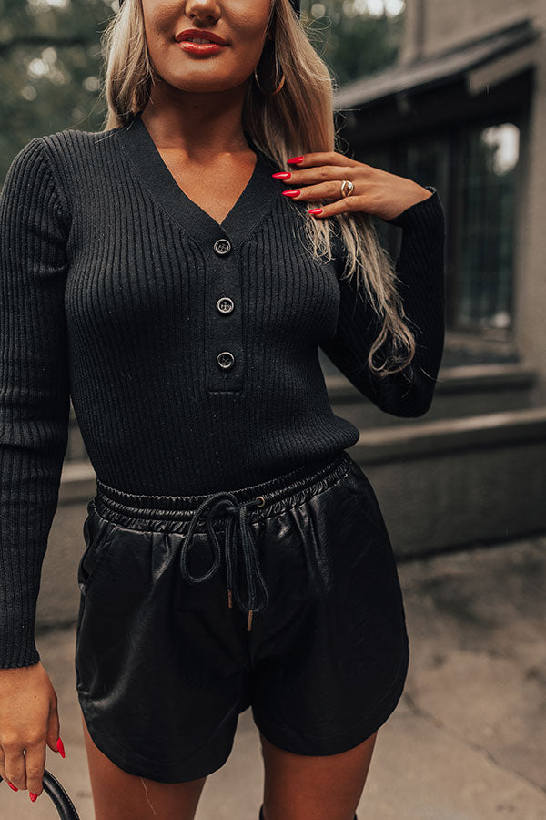 Hint Of Cozy Ribbed Sweater Top In Black Image - 3