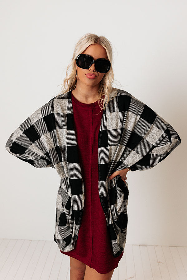 Cuddled Down Buffalo Check Cardigan In Grey Image - 4