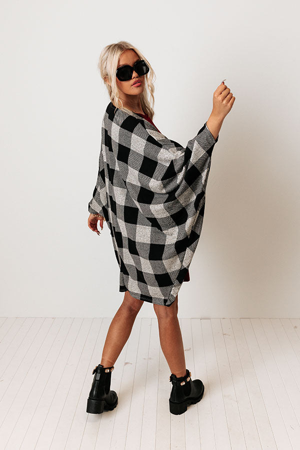 Cuddled Down Buffalo Check Cardigan In Grey Image - 3