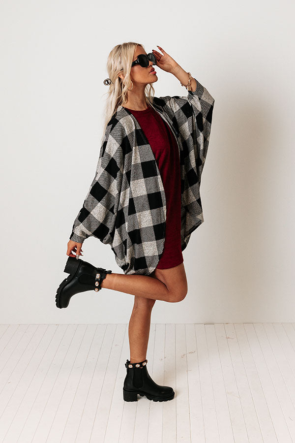 Cuddled Down Buffalo Check Cardigan In Grey Image - 1