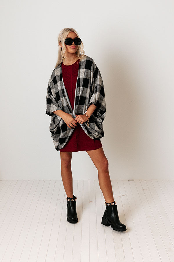 Cuddled Down Buffalo Check Cardigan In Grey Image - 5