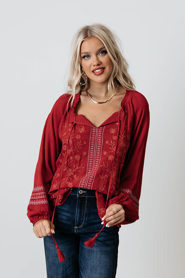 Tavern Nights Embroidered Shift Top