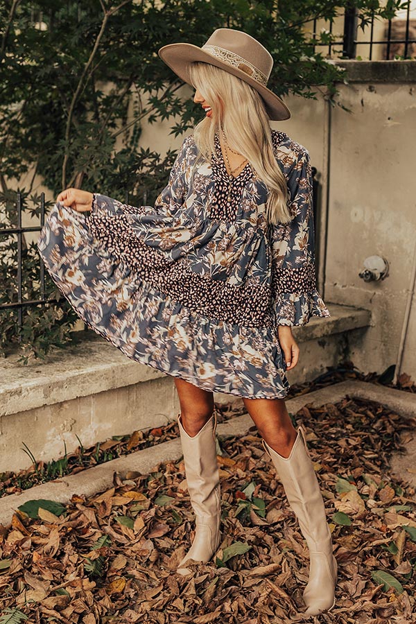 Fall Delight Floral Babydoll Dress In Navy • Impressions Online Boutique